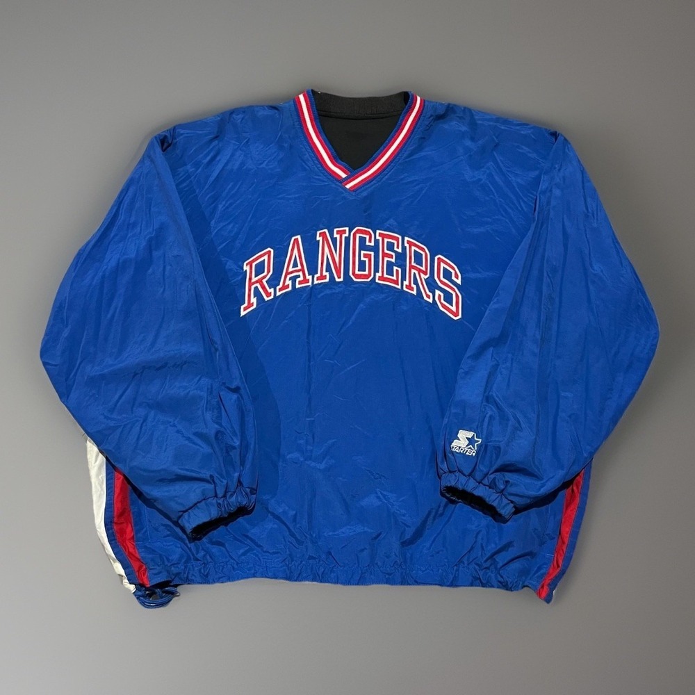 Vtg Starter Blue Reversible New York Rangers NHL Pullover Windbreaker Sweatshirt